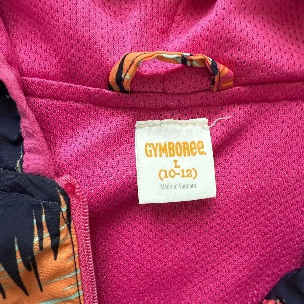 Gymboree Spring Jacket Girls Size L (10-12) Hooded Full Zip Tropical Palm Print
